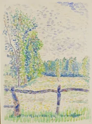 La Barrière, Eragny Meadows, ca 1886 (akvarell över grafit på vitt papper)